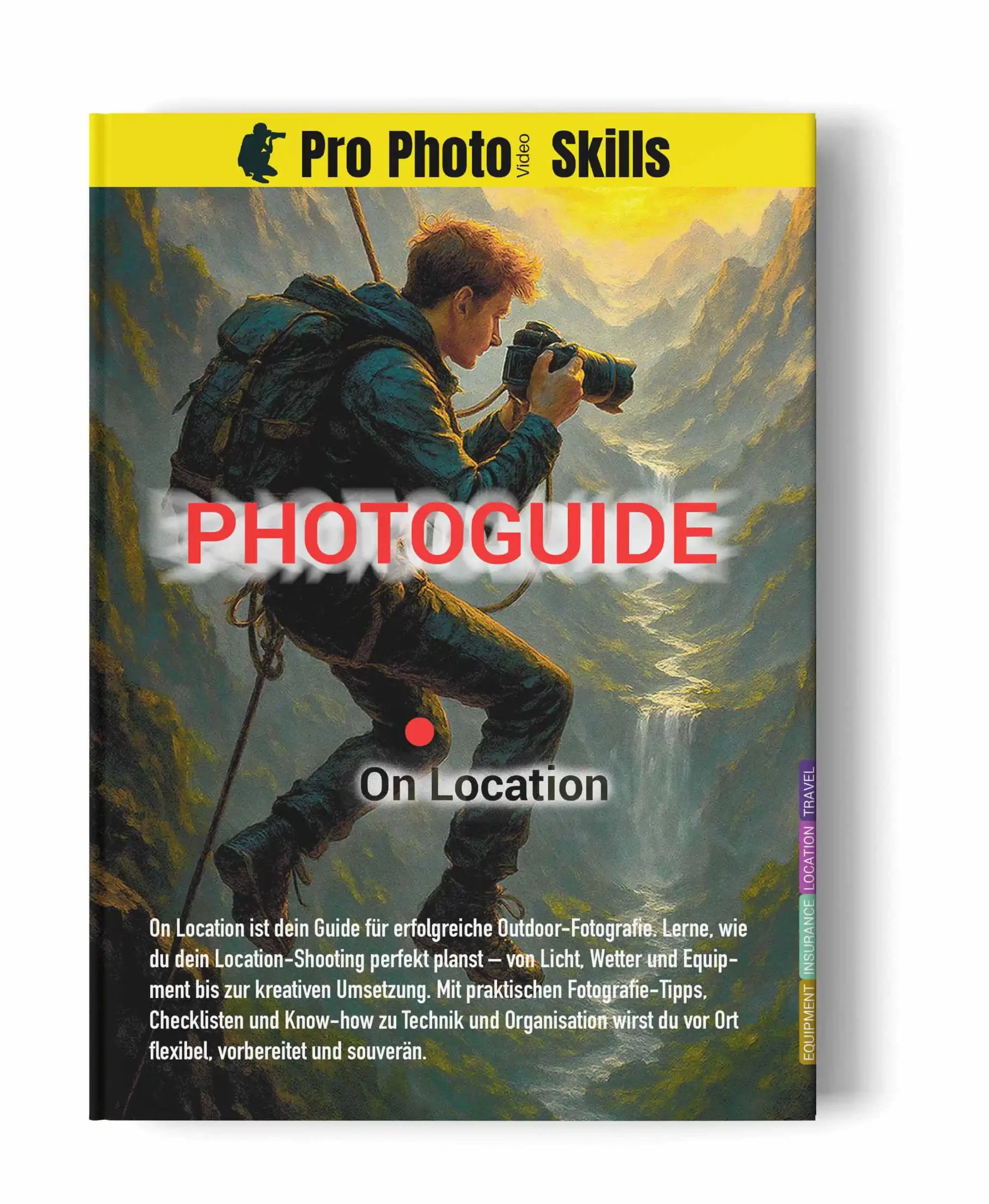 ProPhotoSkills Photoguide – On Location Photoguide On Location von ProPhotoSkills als Buch Mockup – Guide für Outdoor Fotografie, Reisen, Planung und professionelle Shootings vor Ort